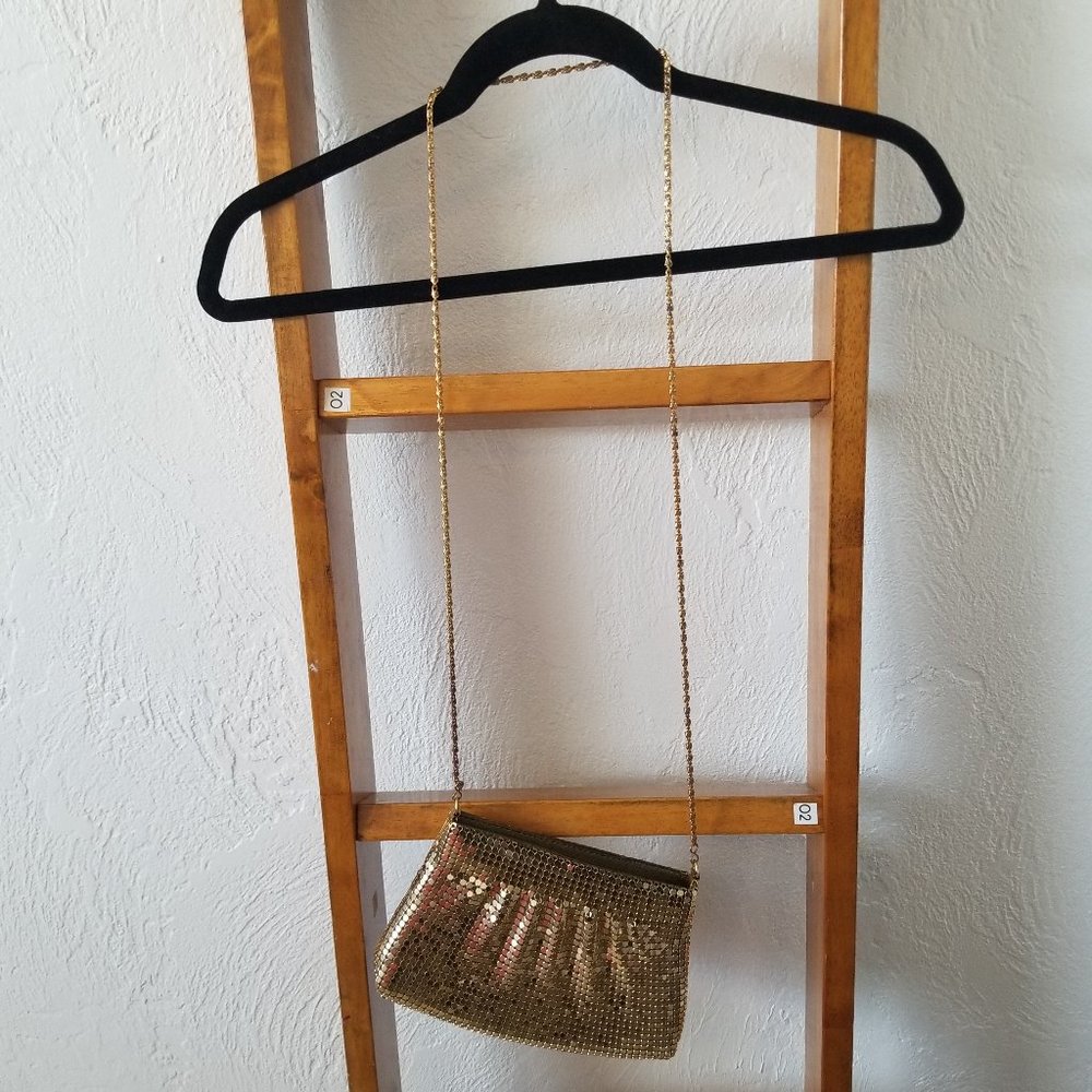 Vintage Metallic Gold Mesh Disco Purse With Detailed Strap